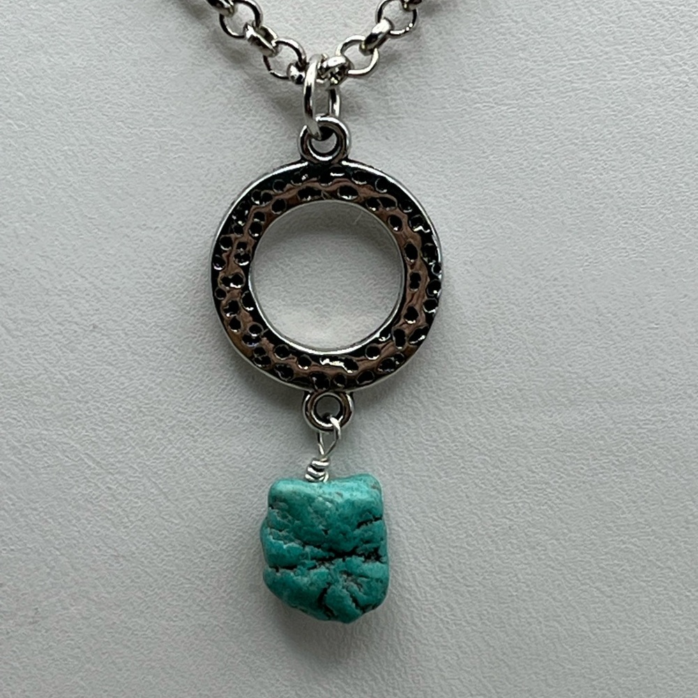Silver and Turquoise Nugget Pendant Necklace -Elegant Statement Jewelry - Picture 4 of 5